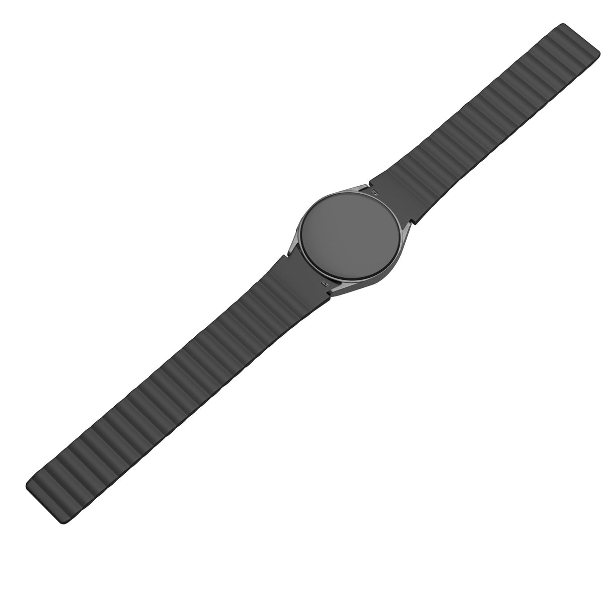 Magnetic Silicone Strap, black, on a watch, 3/4 front view