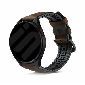 Leather Hybrid Strap, brown, on a watch, 3/4 front view