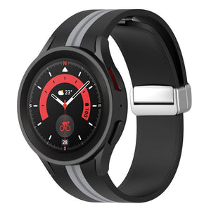 Silicone Magnetic Sport Strap, black/grey, on a watch, 3/4 front view