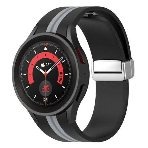 Silicone Magnetic Sport Strap, black/grey, on a watch, 3/4 front view