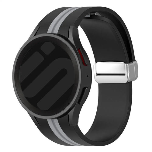 Silicone Magnetic Sport Strap, black/grey, on a watch, 3/4 front view
