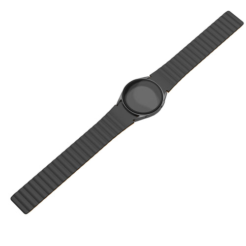Magnetic Silicone Strap, black/orange, on a watch, 3/4 front view