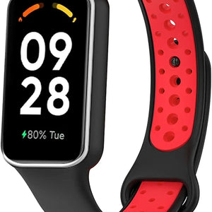 Silicone Sport Strap, black/red, on a watch, 3/4 front view