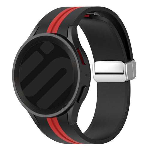 Silicone Magnetic Sport Strap, black/red, on a watch, 3/4 front view