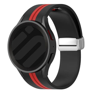 Silicone Magnetic Sport Strap, black/red, on a watch, 3/4 front view