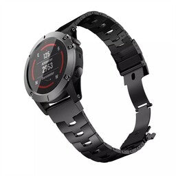 Titanium Strap, black, on a watch, 3/4 front view