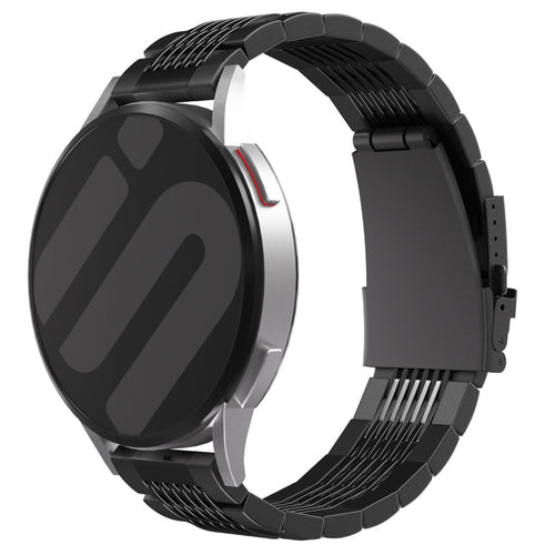 Luxury Steel Link Strap, black, on a watch, 3/4 front view
