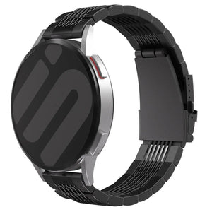Luxury Steel Link Strap, black, on a watch, 3/4 front view