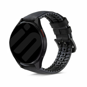 Leather Hybrid Strap, black, on a watch, 3/4 front view