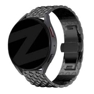 Steel Strap 'Dragon', black, on a watch, 3/4 rear view