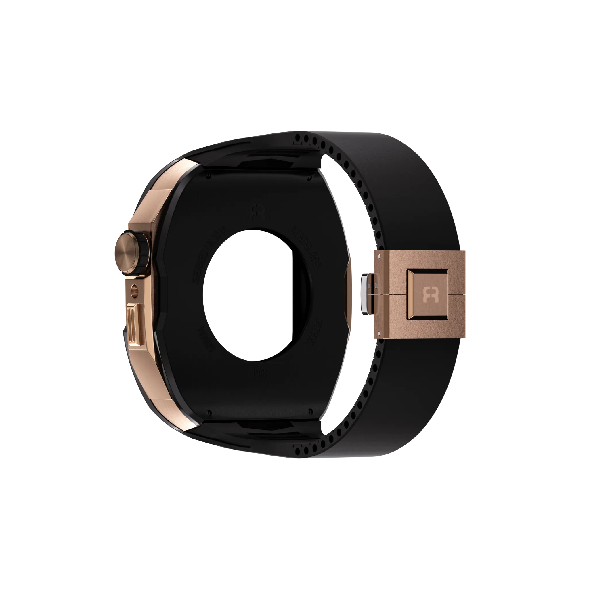 Reqior Apple Watch 45mm Case with Rubber Strap (Black/Rose Gold)