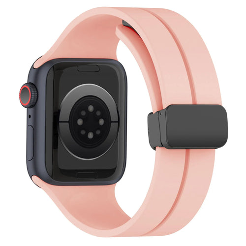 D-Buckle Silicone Strap, light pink, on a watch, 3/4 rear view