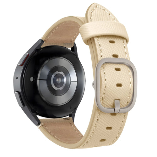 Leather Strap 'Deluxe', khaki, on a watch, 3/4 rear view