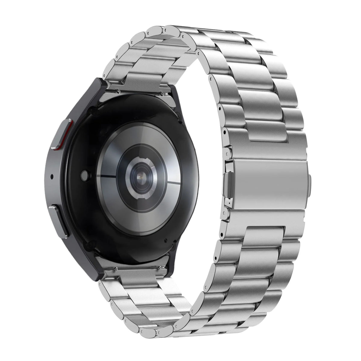 Titanium Strap 'Classic', silver, on a watch, 3/4 rear view