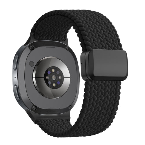 Nylon Braided Strap 'Easy Fit', black, on a watch, 3/4 rear view