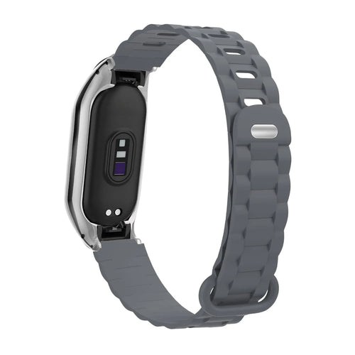 Silicone TPU Strap with Frame, dark grey, on a watch, 3/4 rear view