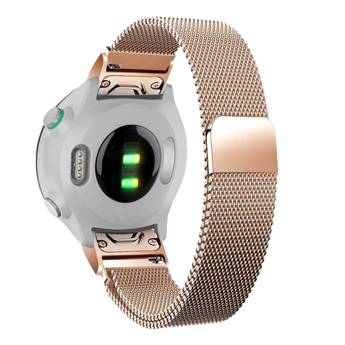 Milanese Loop Strap, rose gold, on a watch, 3/4 rear view