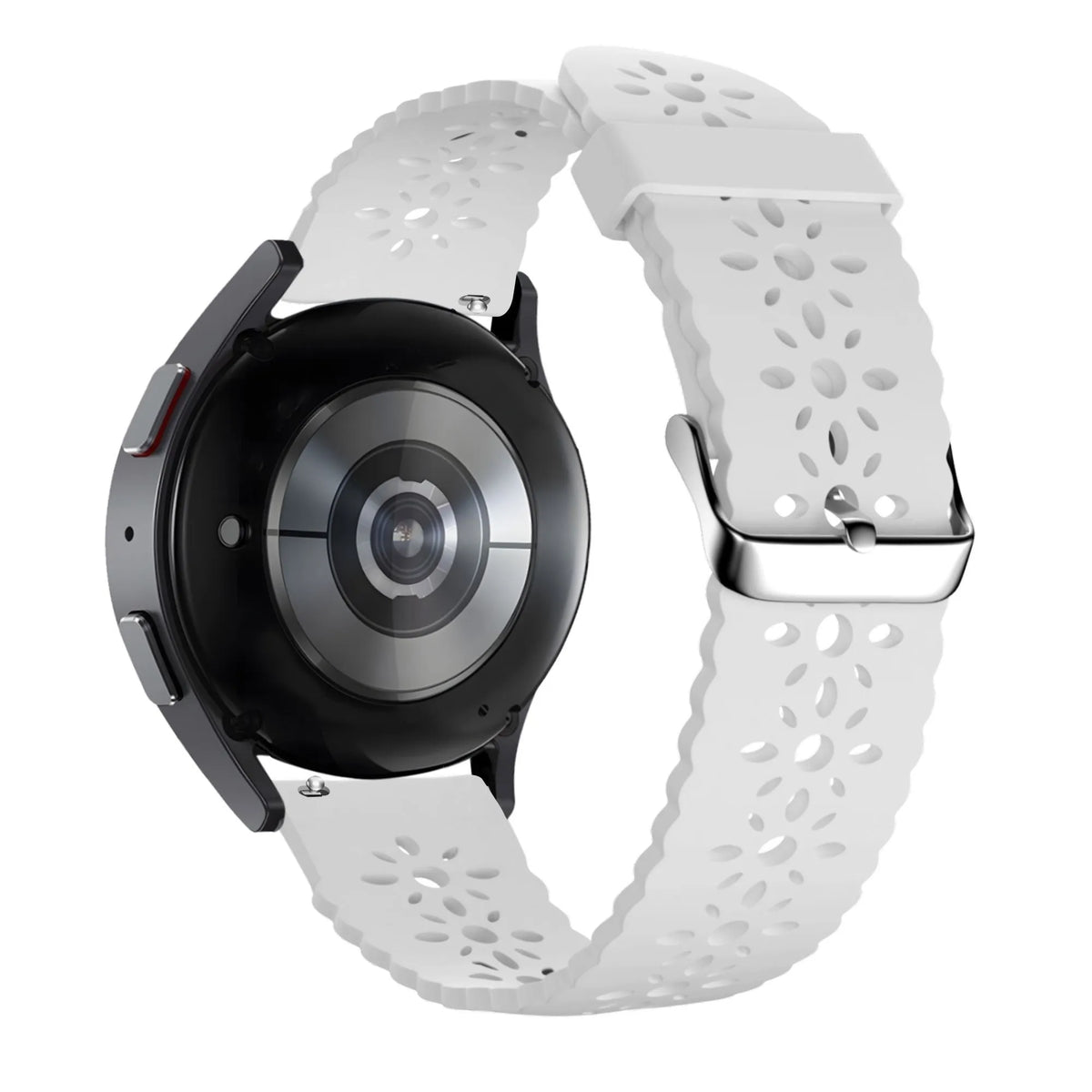 Patterned Silicone Strap, white, on a watch, 3/4 rear view