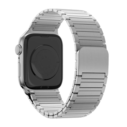 Magnetic Steel Strap 'Deluxe', silver, on a watch, 3/4 rear view