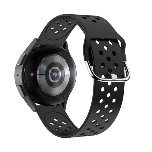 Silicone Sport Strap 'Air', black, on a watch, 3/4 rear view