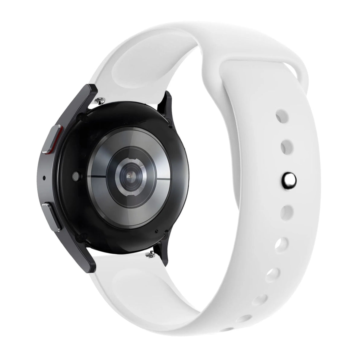 Silicone Sport Strap 'Deluxe', white, on a watch, 3/4 rear view