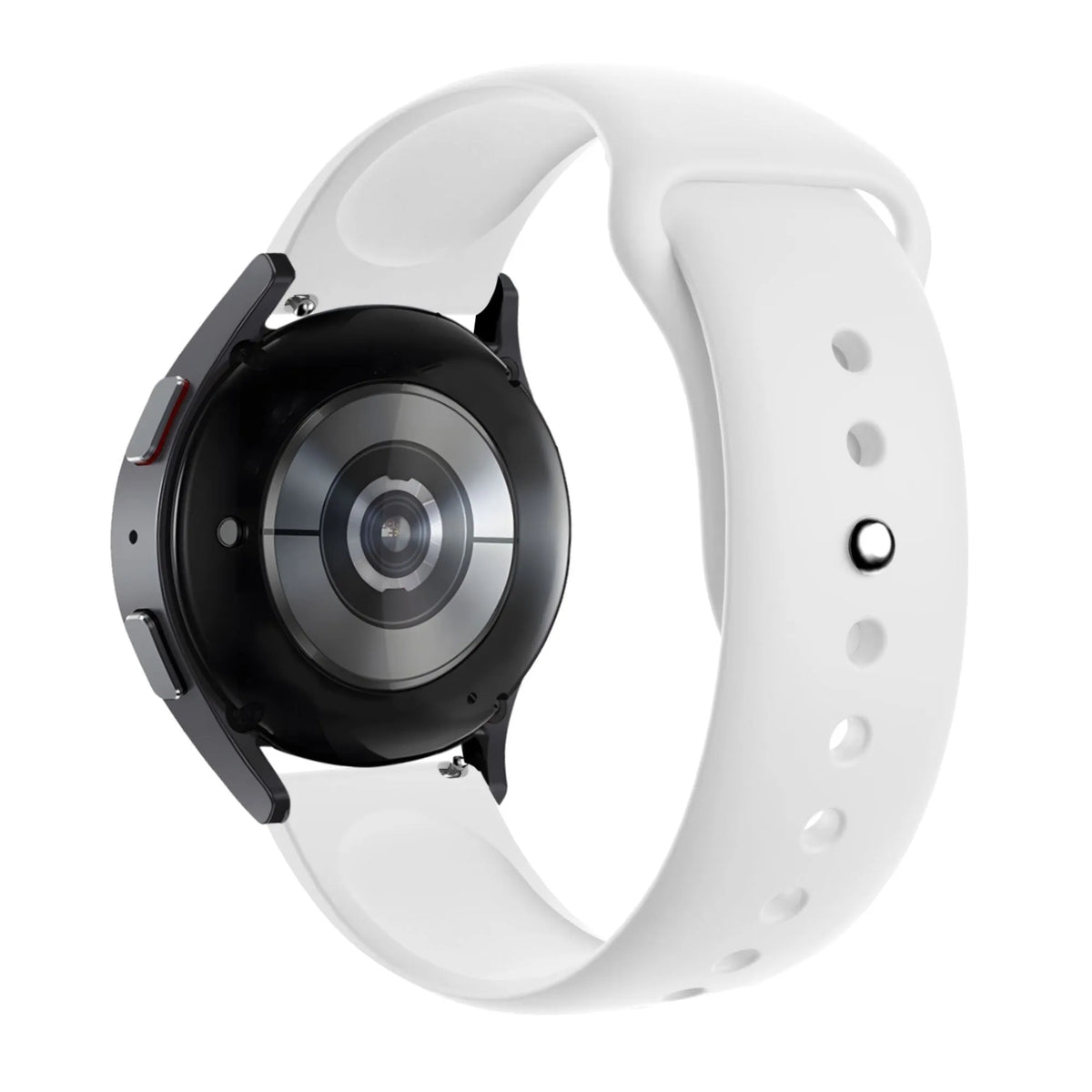 Silicone Sport Strap 'Deluxe', white, on a watch, 3/4 rear view