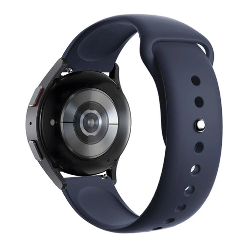 Silicone Sport Strap 'Deluxe', dark blue, on a watch, 3/4 rear view