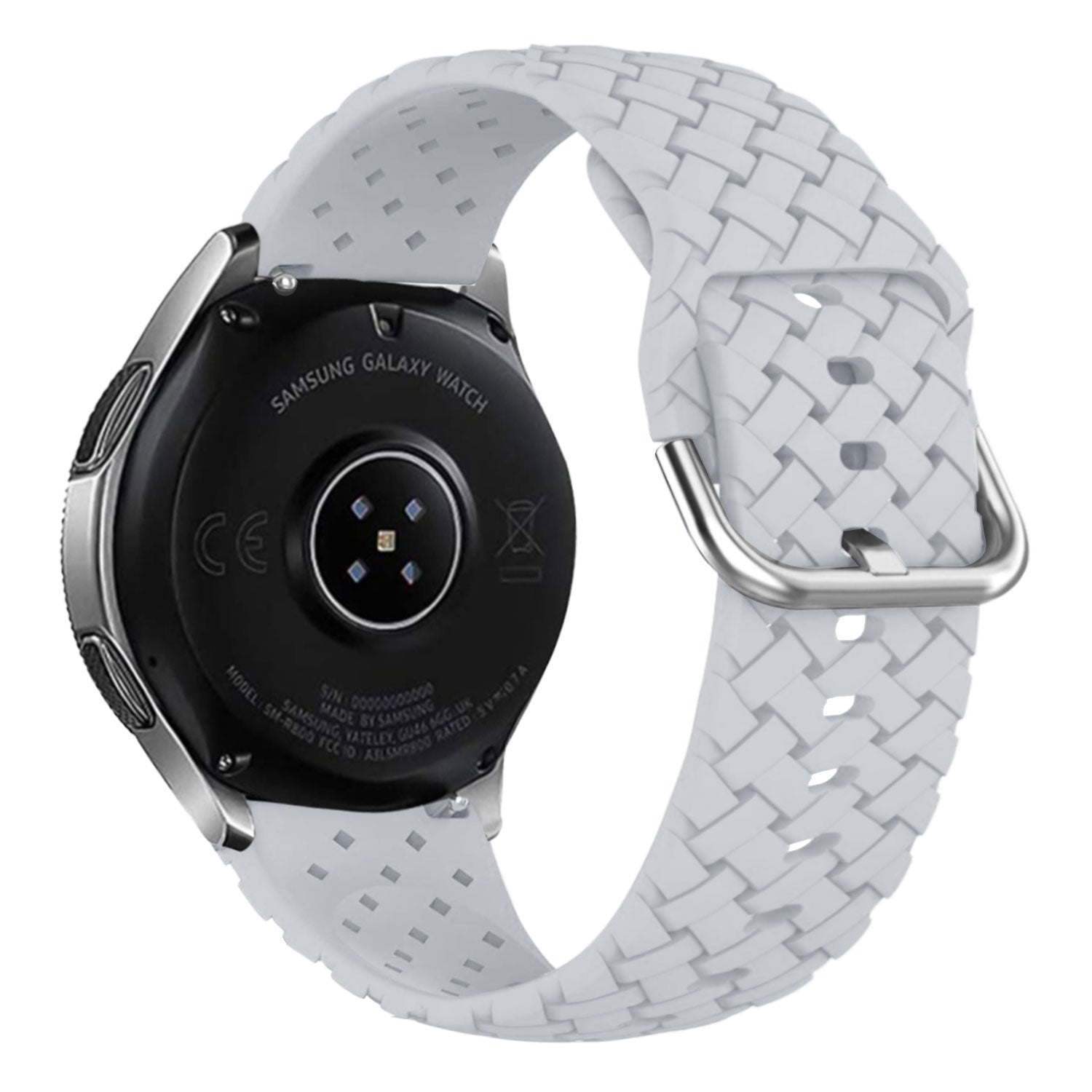 Braided Silicone Strap, grey, on a watch, 3/4 rear view