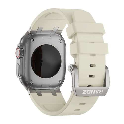 Bandz Apple Watch Ultra siliconen band 'Luxe Liquid' (beige met titanium)