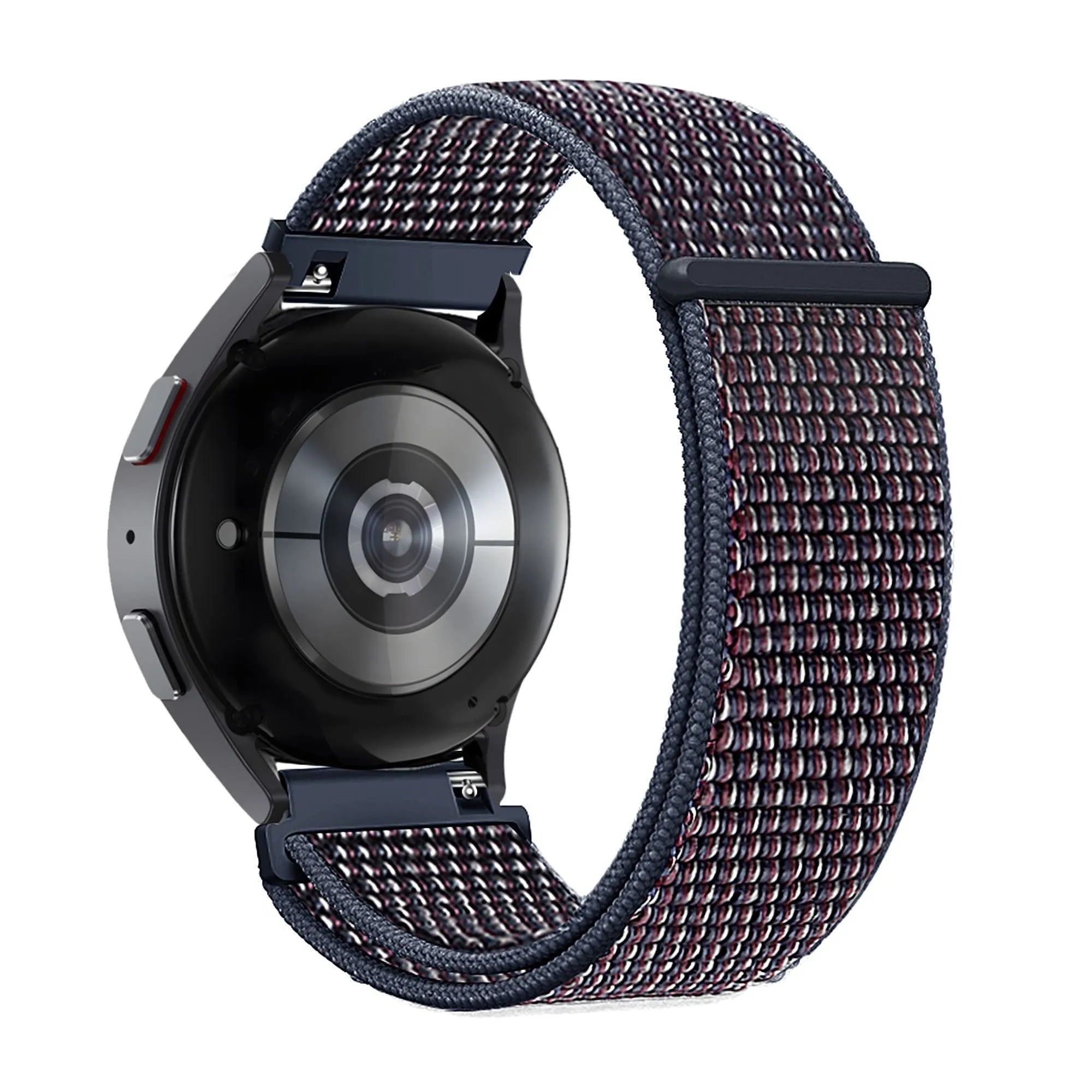 Nylon Loop Strap, indigo, on a watch, 3/4 rear view