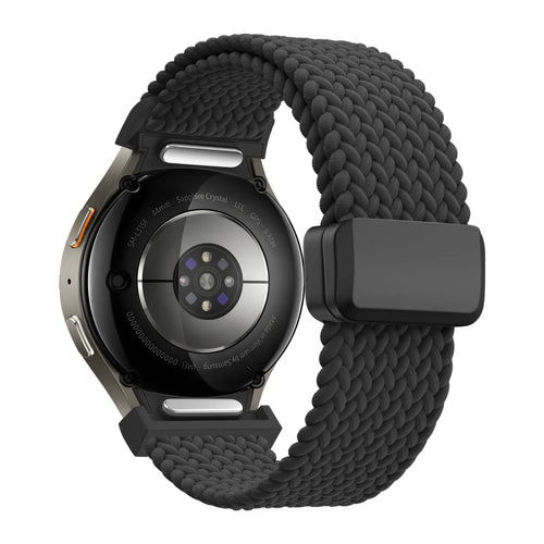 Nylon Braided Strap 'Easy Fit', black, on a watch, 3/4 rear view