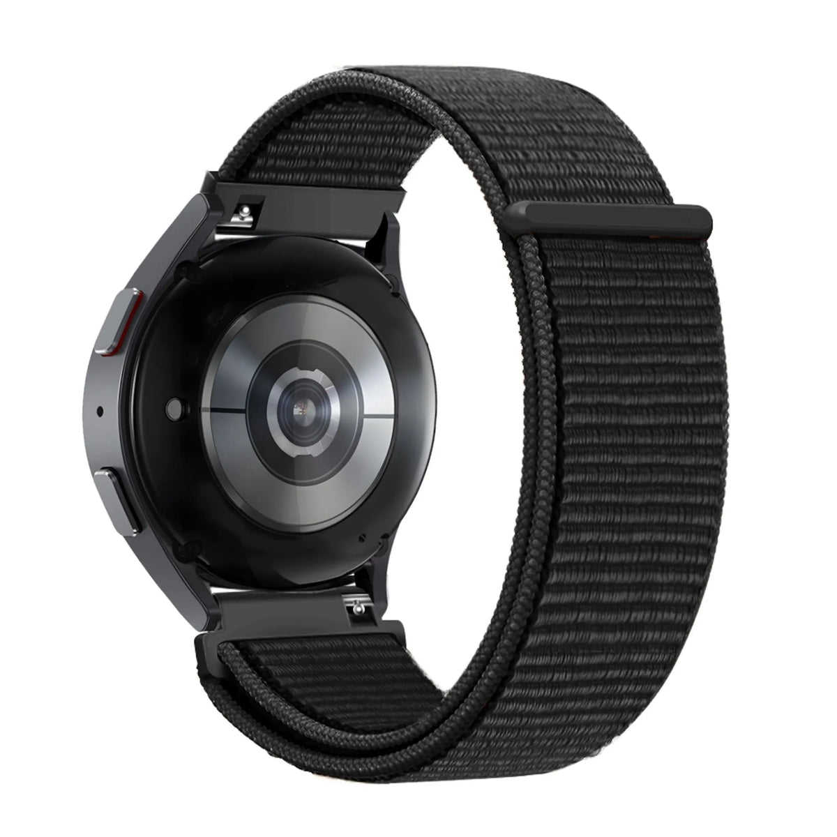 Nylon Loop Strap, black, on a watch, 3/4 rear view