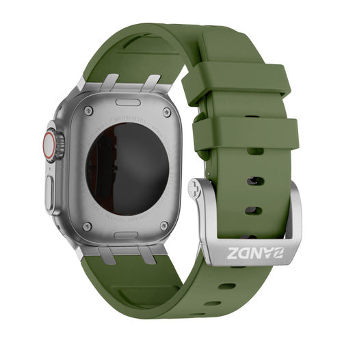 Bandz Apple Watch Ultra Silicone Strap 'Luxe Liquid' (Green with Silver)