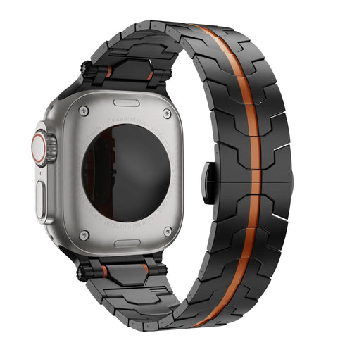 Bandz Apple Watch metalen grain band 'Deluxe' (zwart/oranje)