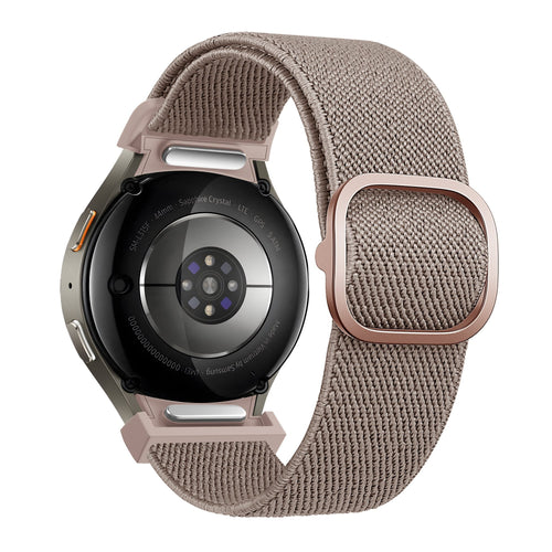 Nylon Elastic Strap 'Easy Fit', milk tea, on a watch, 3/4 rear view