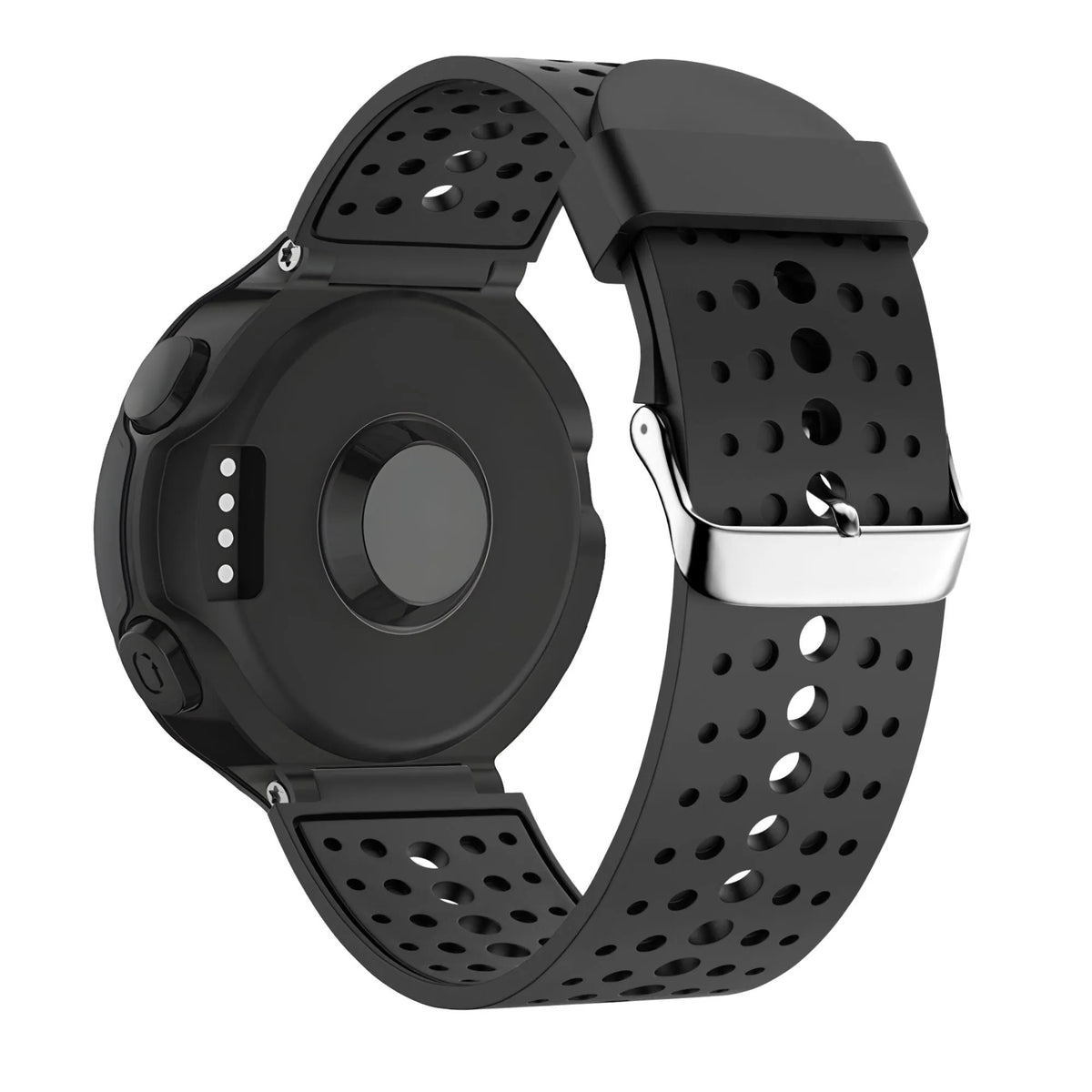 Silicone Strap 'Classic', black, on a watch, 3/4 rear view