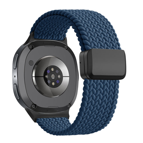 Nylon Braided Strap 'Easy Fit', dark blue, on a watch, 3/4 rear view