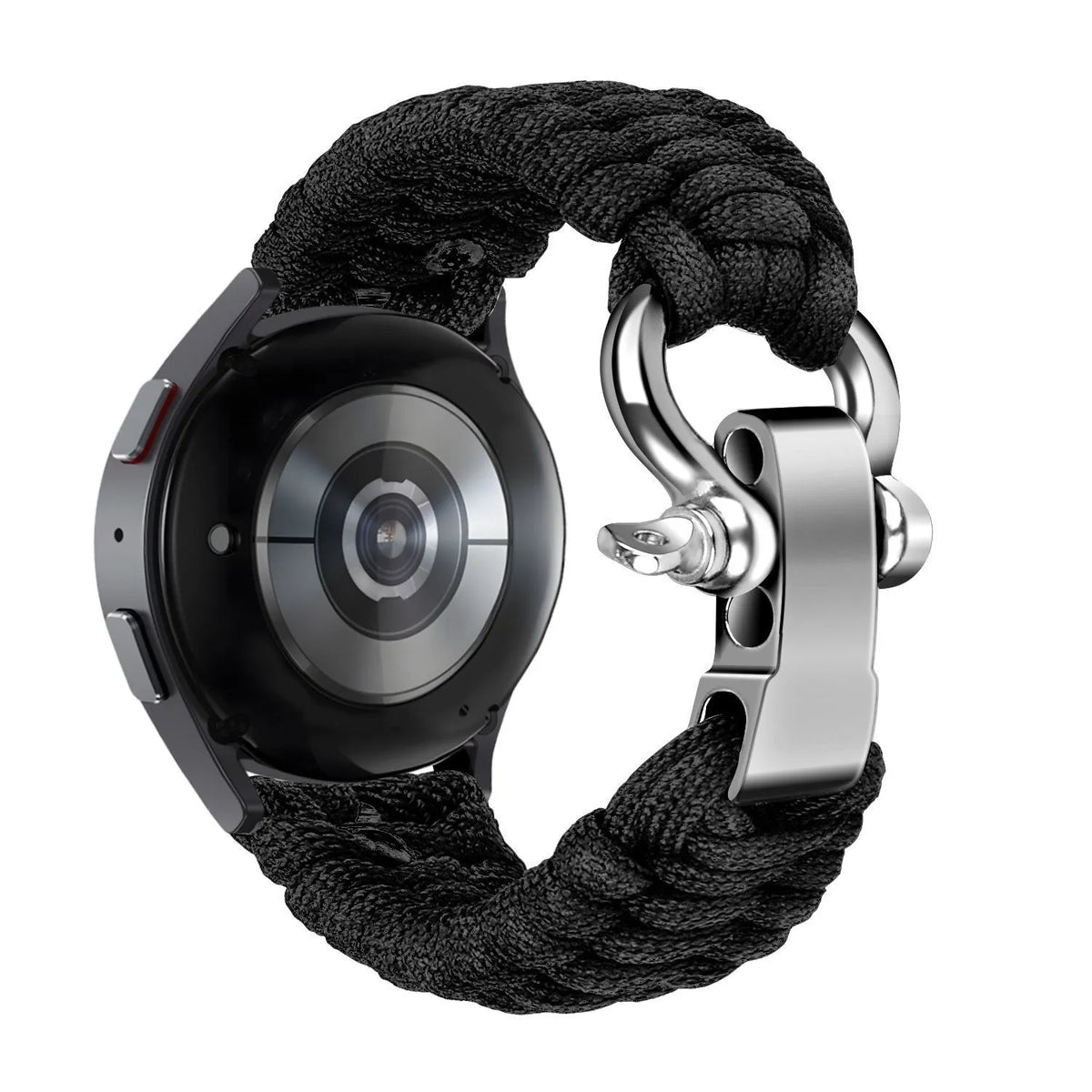 Nylon Rope Strap, black, on a watch, 3/4 rear view