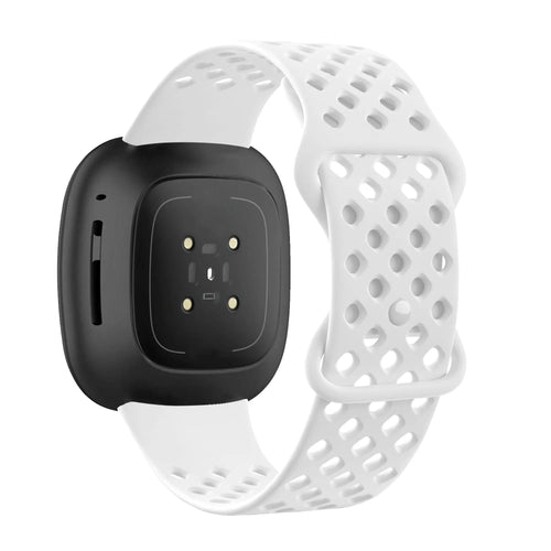 Silicone Sport Strap 'Air', white, on a watch, 3/4 rear view