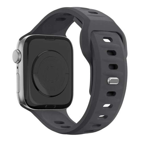 Silicone Strap 'Outdoor', dark grey, on a watch, 3/4 rear view