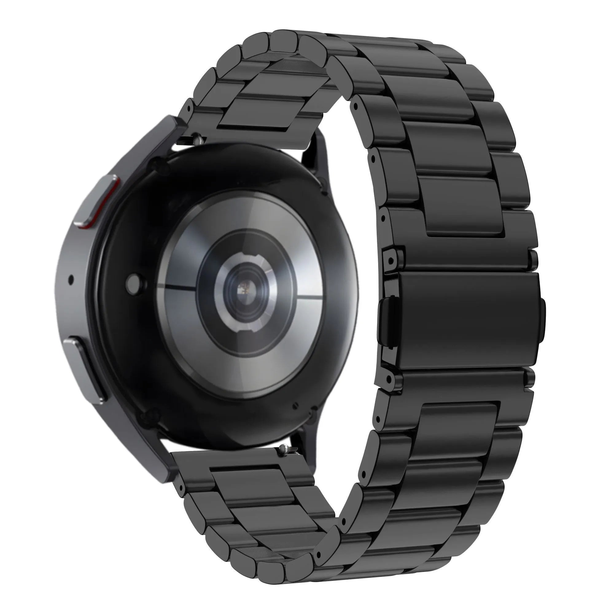 Steel Strap 'Classic', black, on a watch, 3/4 rear view