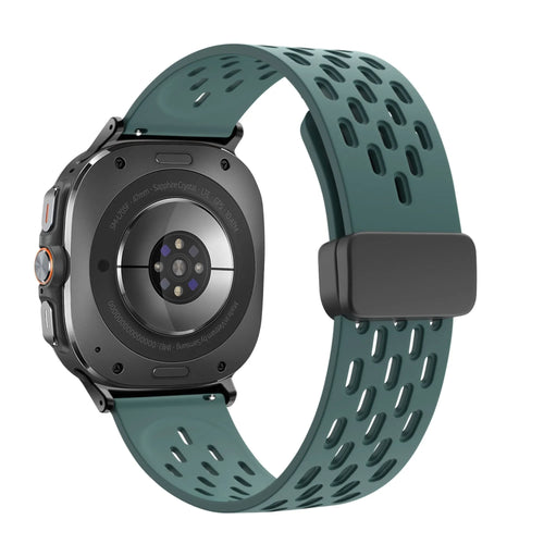 Silicone D-Buckle Sport Strap 'Air', viridian, on a watch, 3/4 rear view