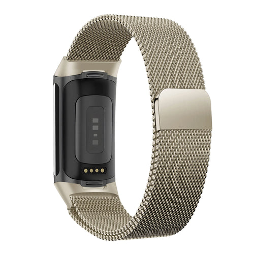 Milanese Loop Strap, champagne, on a watch, 3/4 rear view