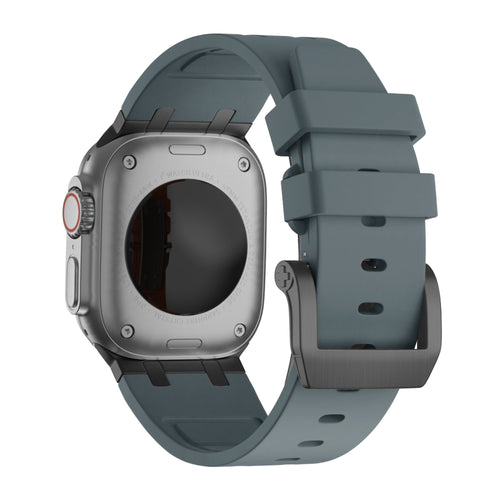 Silicone Strap 'Luxe Liquid', grey/black, on a watch, 3/4 rear view