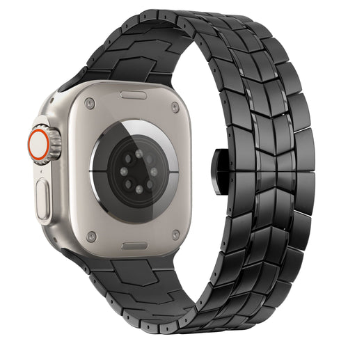Titanium Strap 'Supreme', black, on a watch, 3/4 rear view