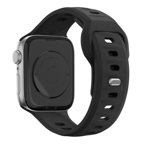 Outdoor Silicone Strap, black, on a watch, 3/4 rear view