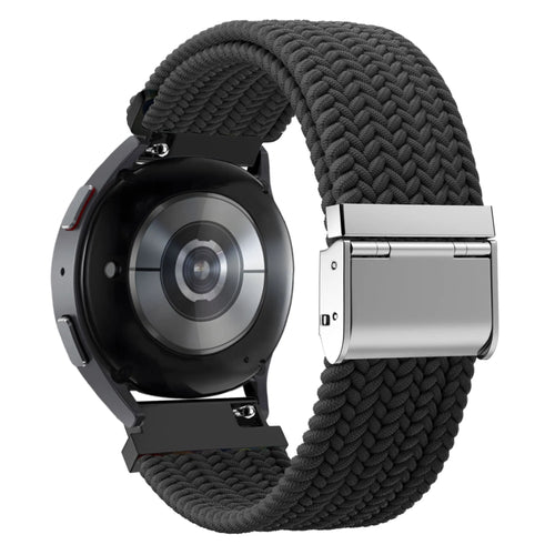 Woven Nylon Strap, black, on a watch, 3/4 rear view