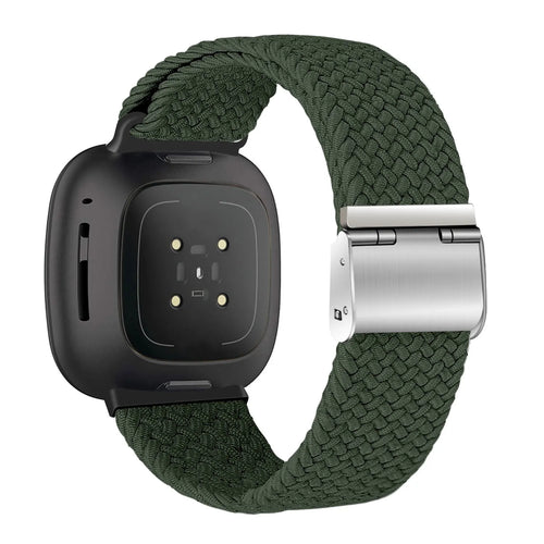 Nylon Adjustable Braided Strap, olive green, on a watch, 3/4 rear view