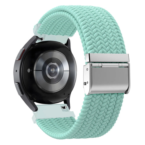 Woven Nylon Strap, turquoise, on a watch, 3/4 rear view