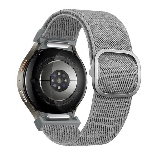 Nylon Elastic Strap 'Easy Fit', grey, on a watch, 3/4 rear view